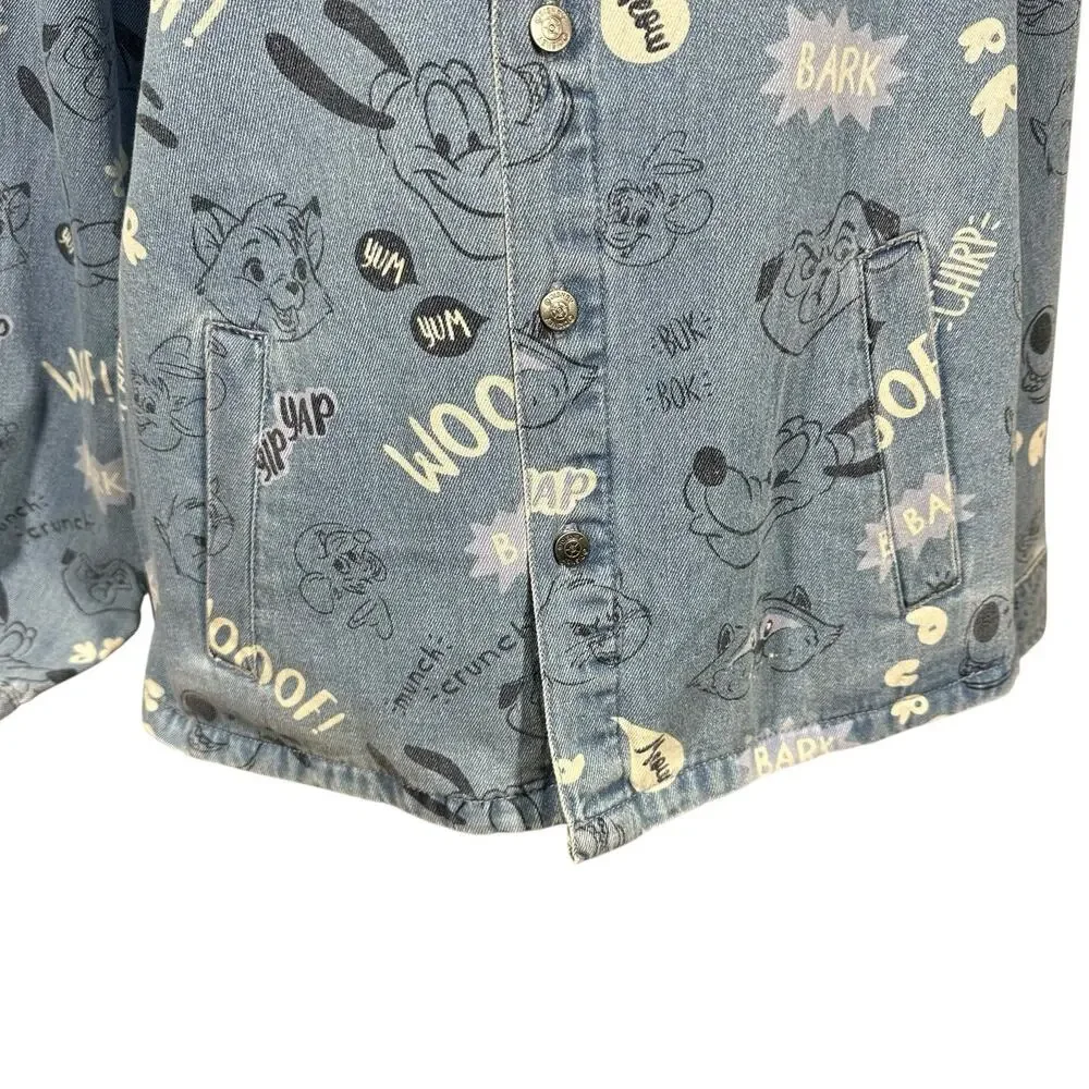 Disney Parks Jean‎ Jacket Adult XL Oversized Blue Denim Critters Pluto Shacket